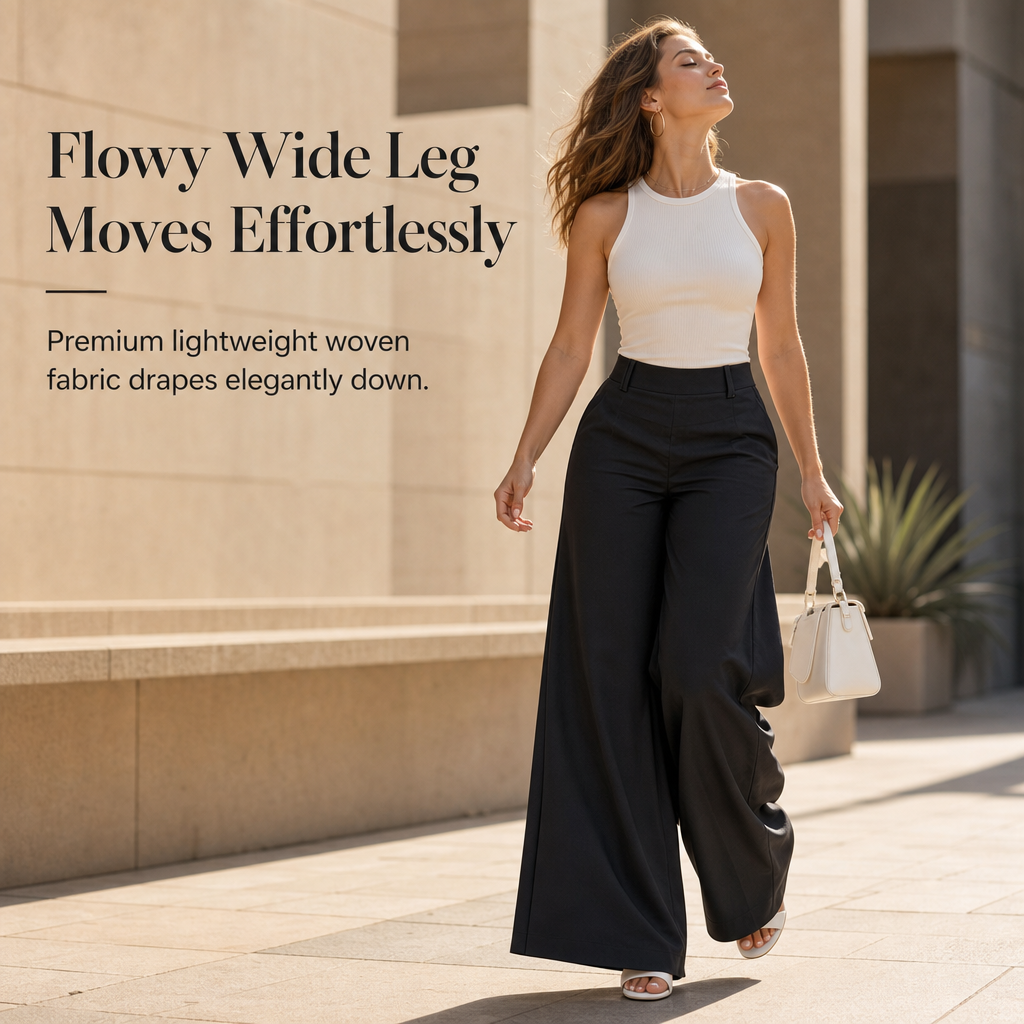 🔥 -50 % | 👖 Pantalon Large Taille Haute Femme – Tombé Fluide & Silhouette Élancée