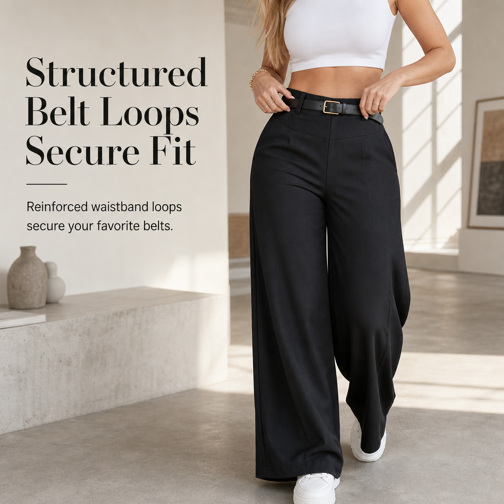 🔥 -50 % | 👖 Pantalon Large Taille Haute Femme – Tombé Fluide & Silhouette Élancée
