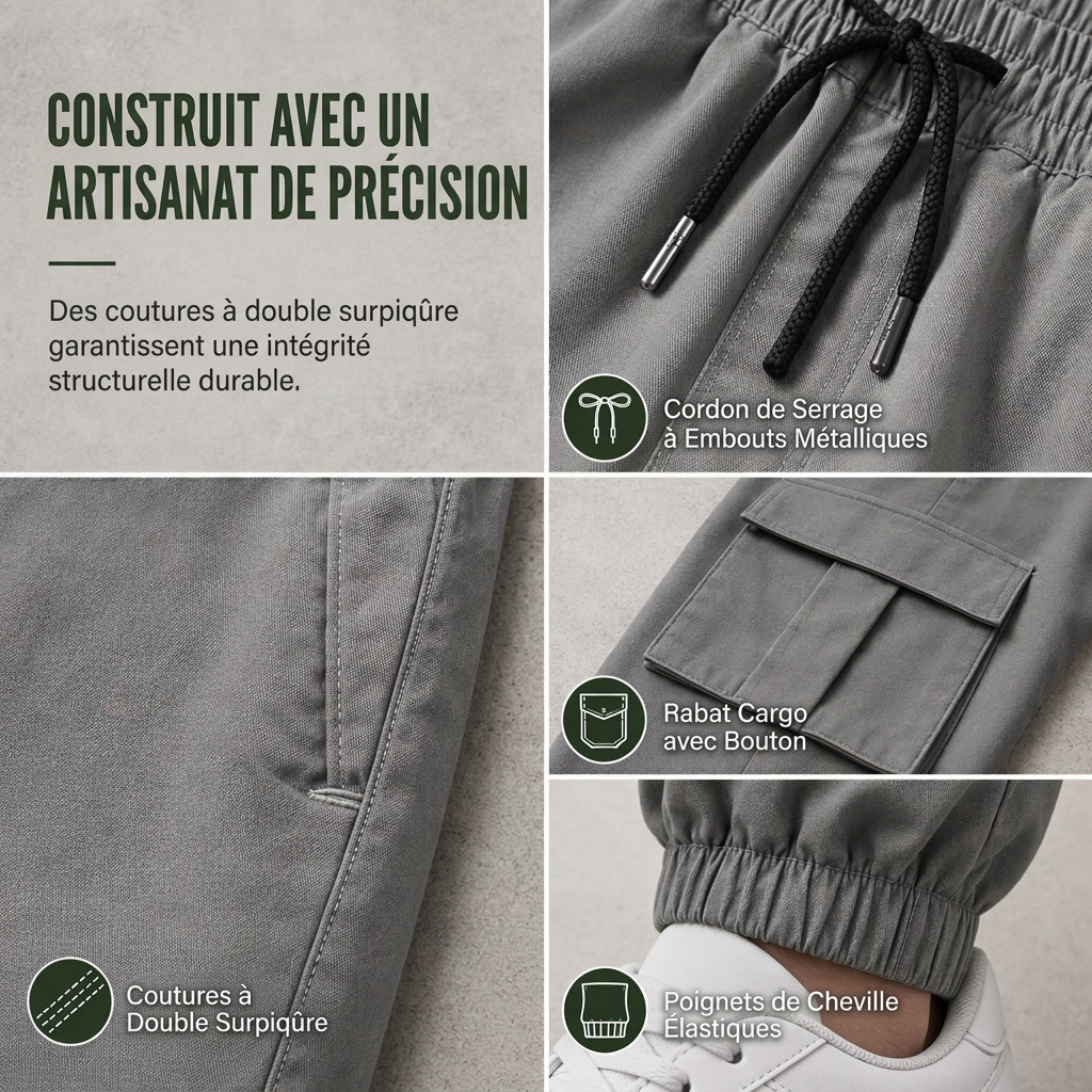 Pantalon cargo décontracté pour homme avec multiples poches et cordon de serrage