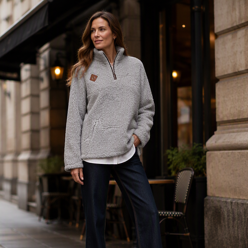 🔥 -50 % | ☁️ Sweat Demi-Zip Oversize Femme – Douceur, Chaleur & Confort
