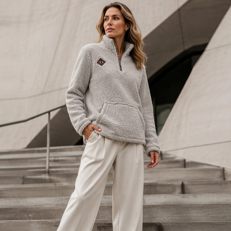 🔥 -50 % | ☁️ Sweat Demi-Zip Oversize Femme – Douceur, Chaleur & Confort