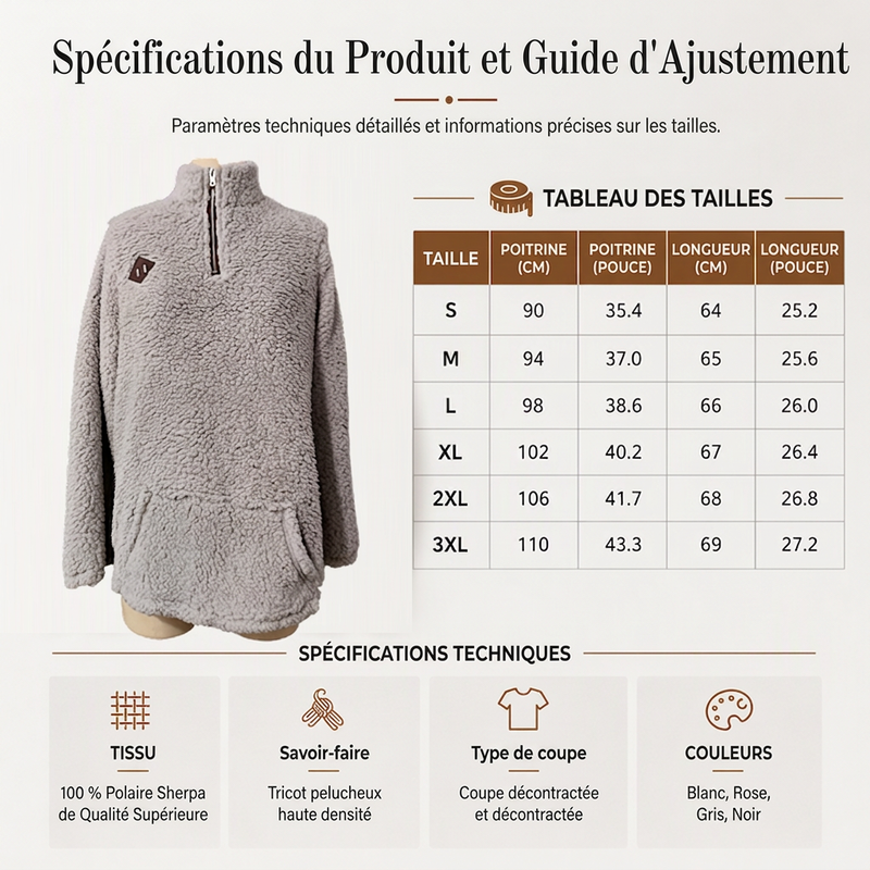 🔥 -50 % | ☁️ Sweat Demi-Zip Oversize Femme – Douceur, Chaleur & Confort