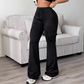 Pantalon cargo évasé à taille haute avec cordon de serrage pour femme