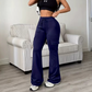 Pantalon cargo évasé à taille haute avec cordon de serrage pour femme