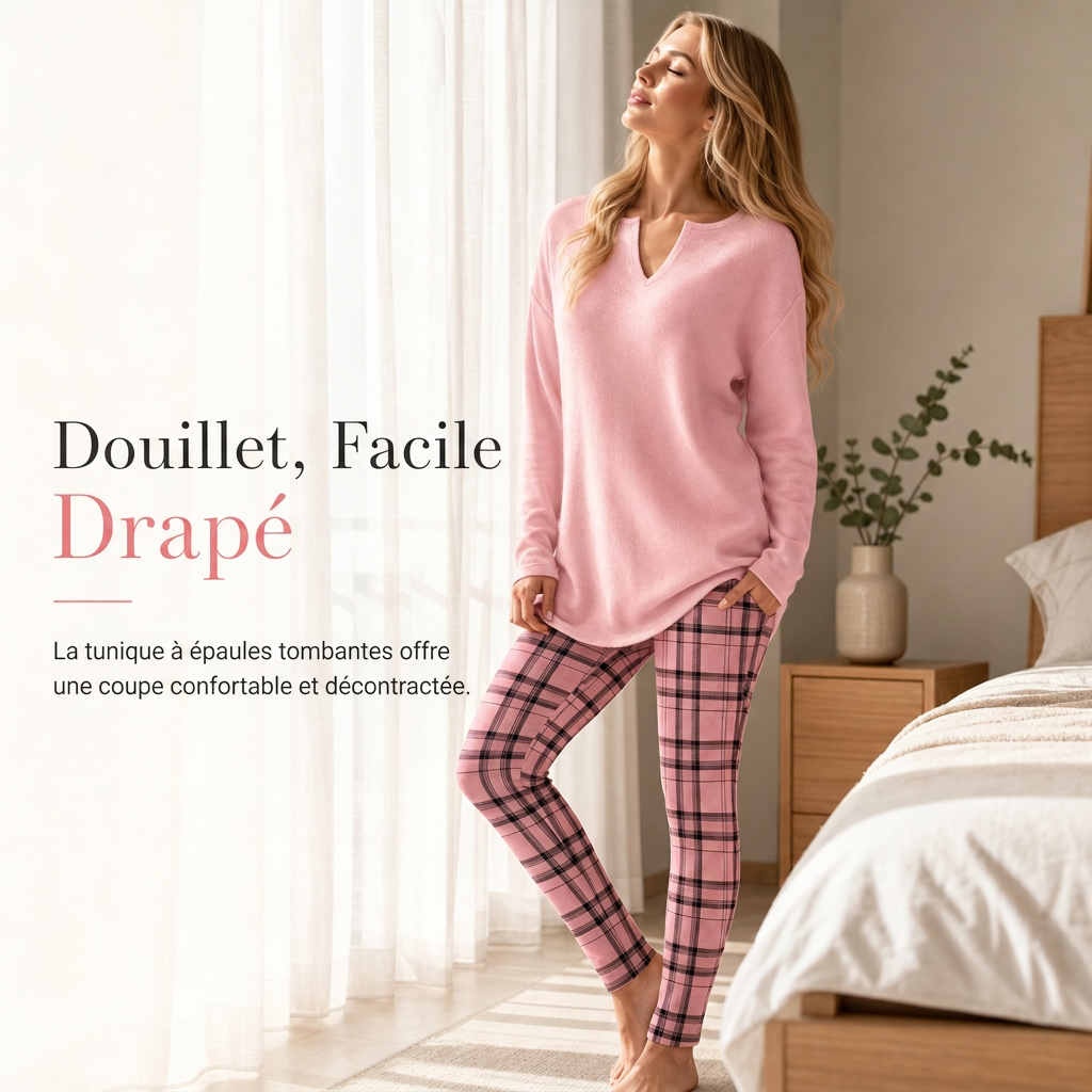Ensemble haut en maille et legging à carreaux pour femme