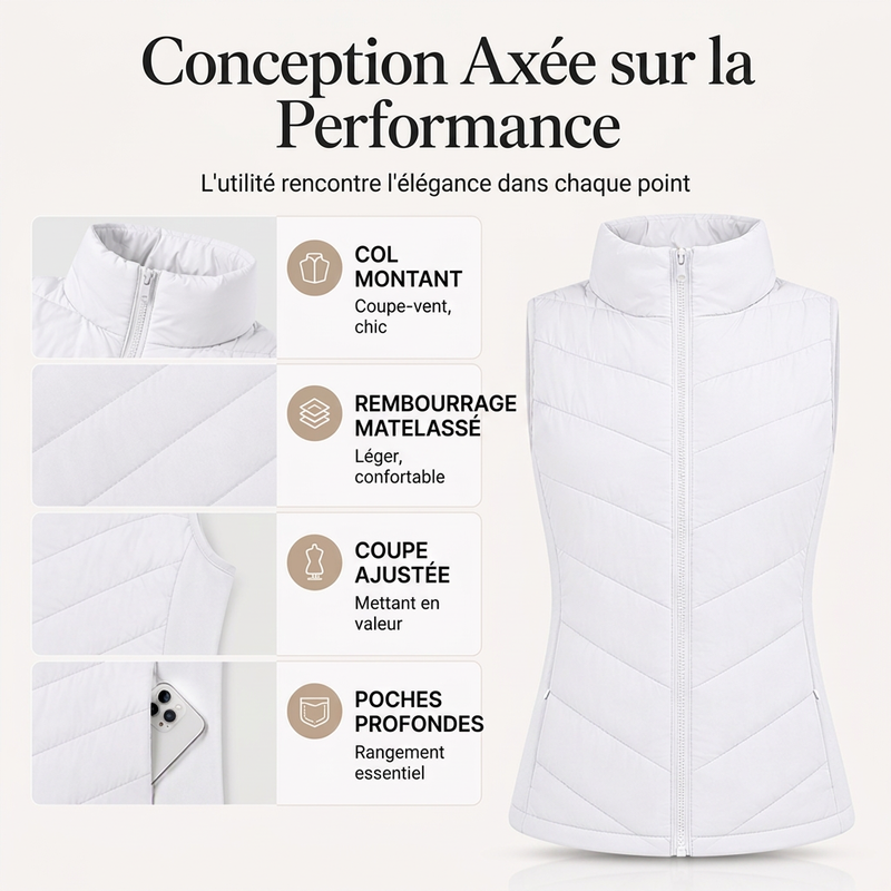 Gilet matelassé à col montant pour femme