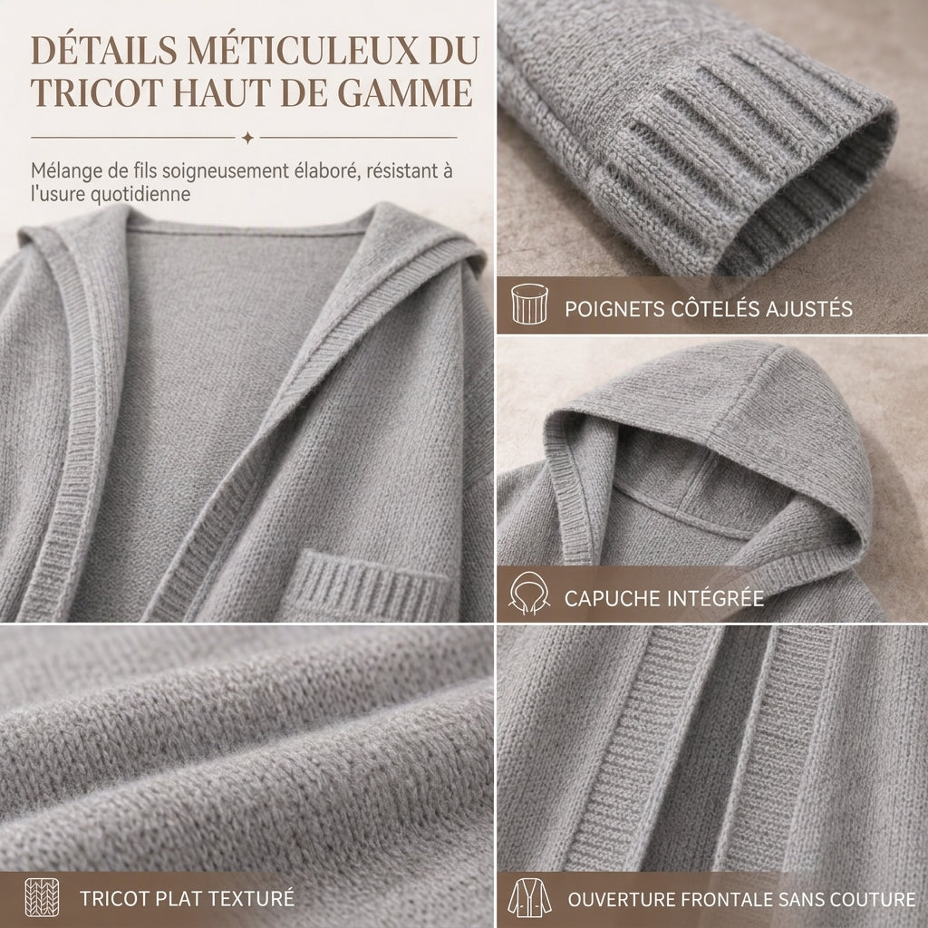Cardigan long en maille à capuche pour femme