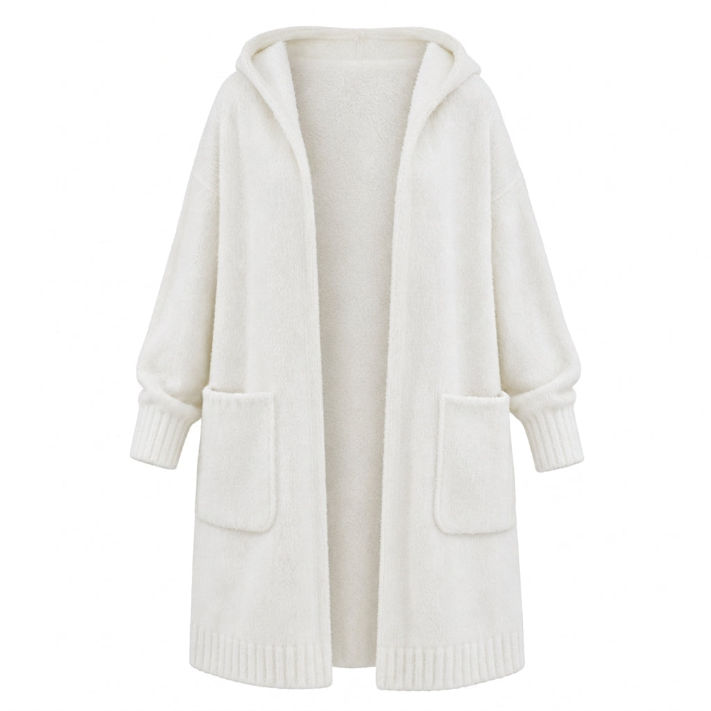 Cardigan long en maille à capuche pour femme