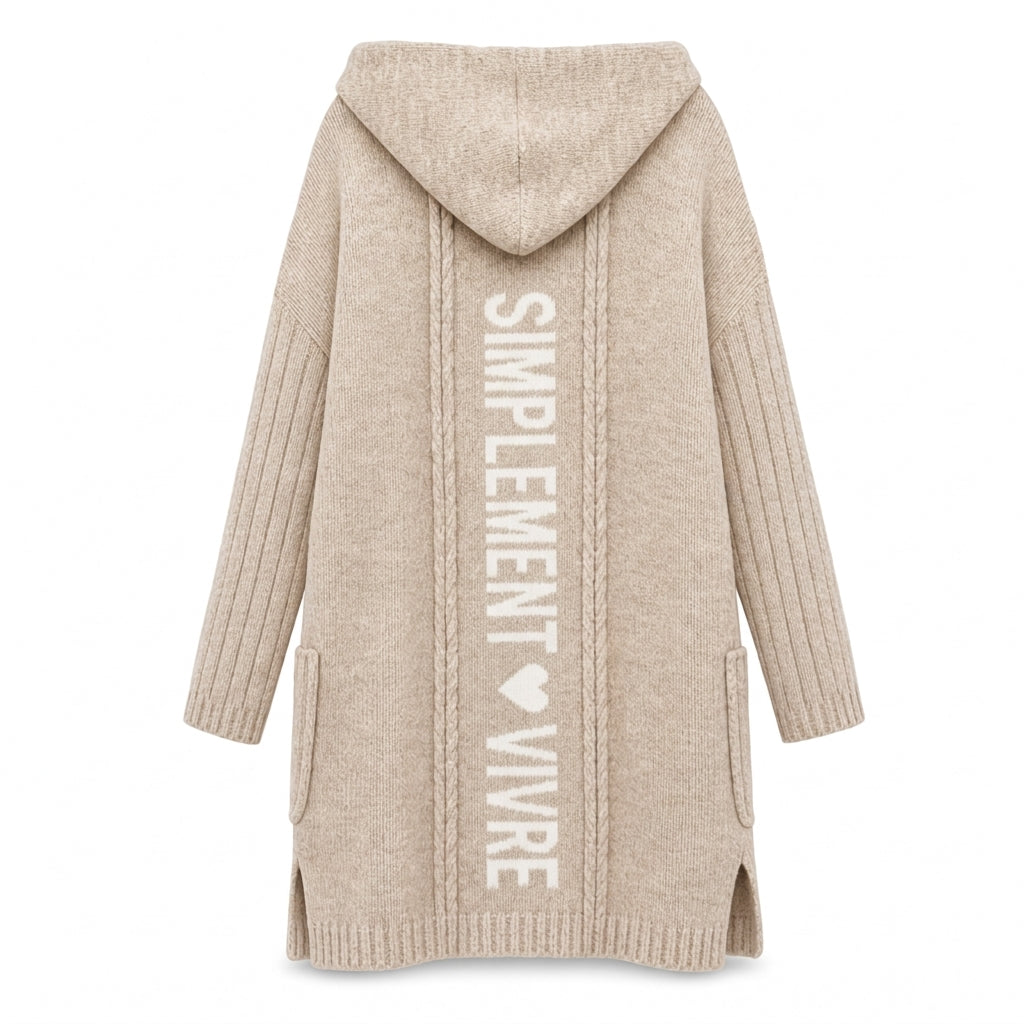 Cardigan long en maille à capuche pour femme