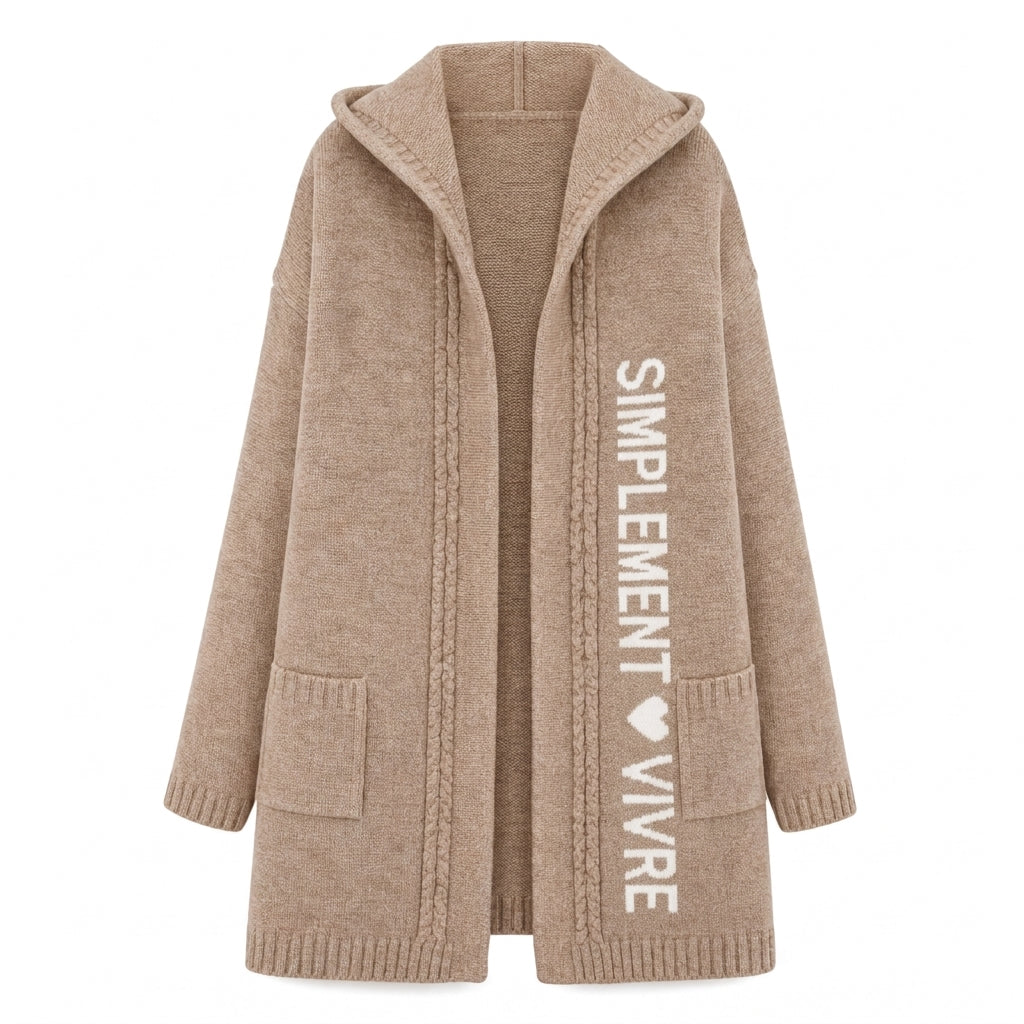 Cardigan long en maille à capuche pour femme