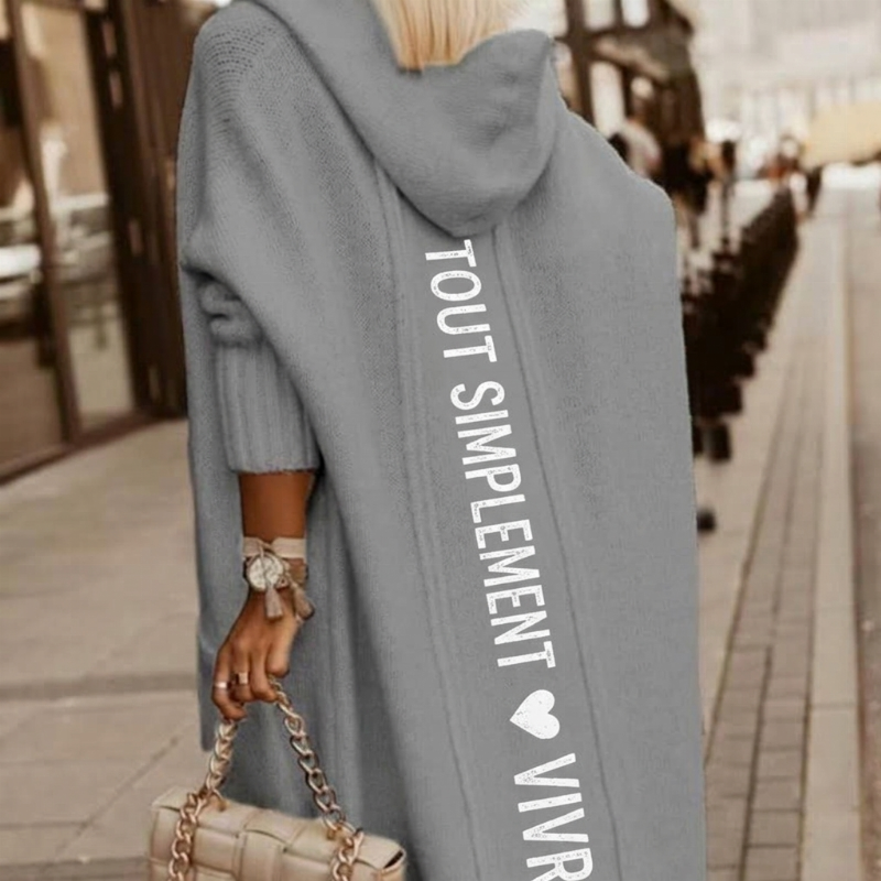 Cardigan long en maille à capuche pour femme
