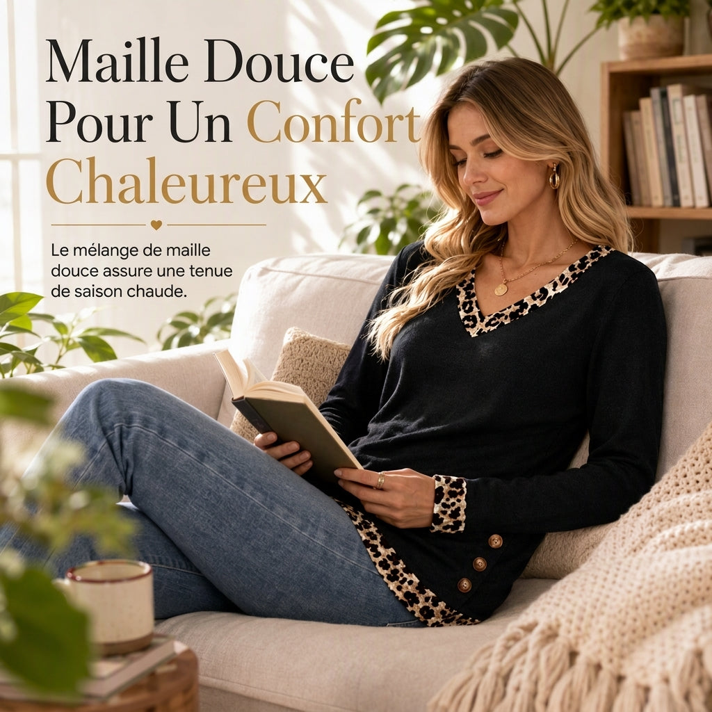 Haut en maille à col V et manches longues pour femme