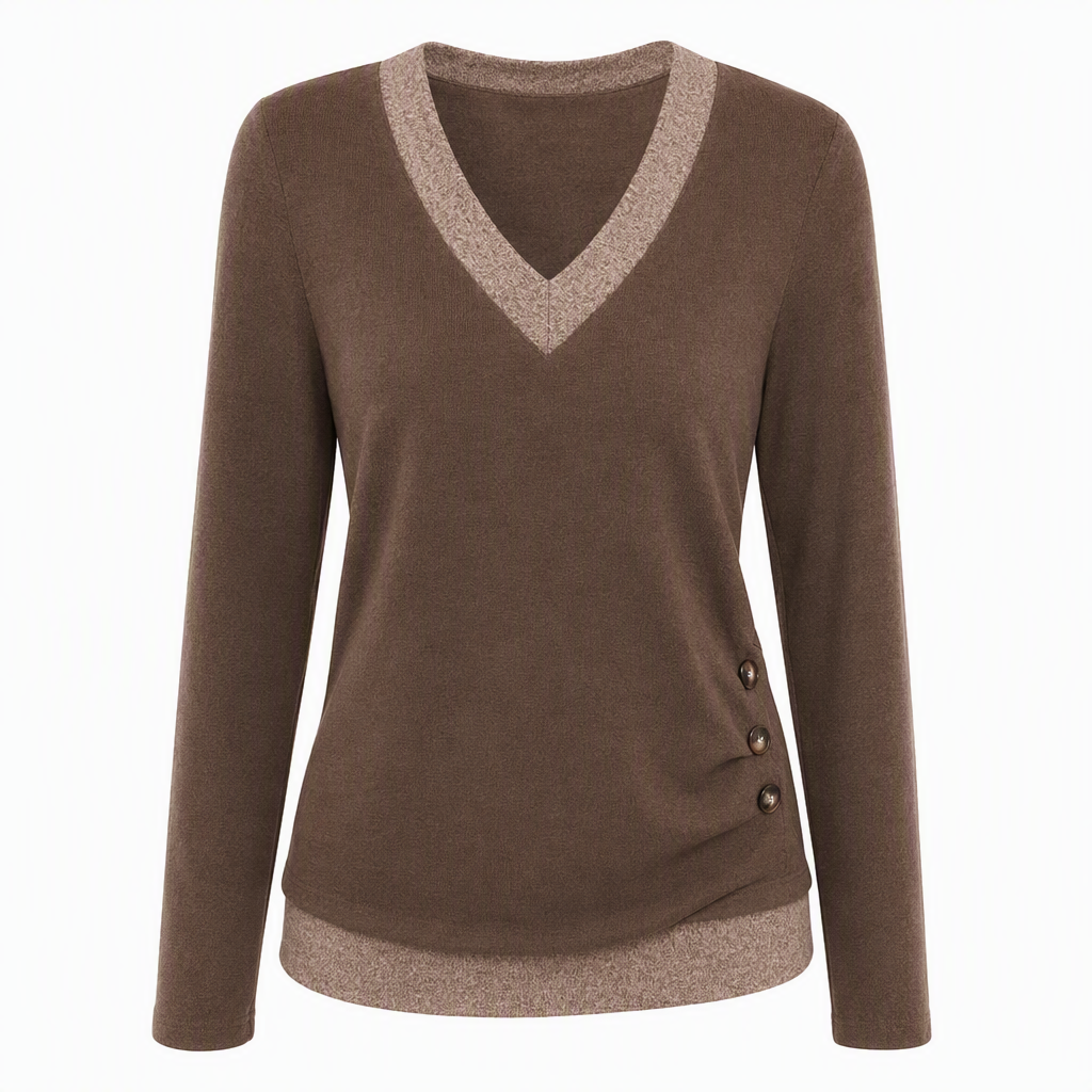 Haut en maille à col V et manches longues pour femme
