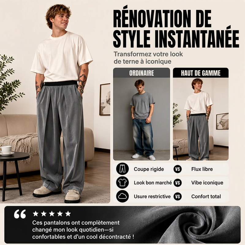 Pantalon large plissé décontracté pour homme