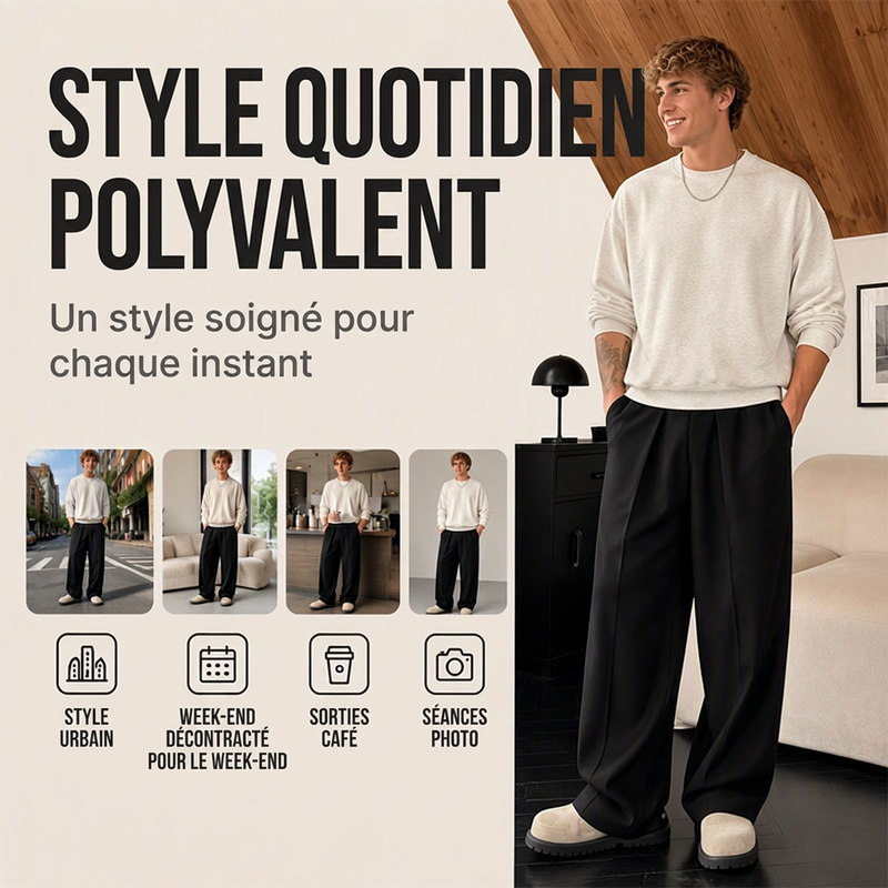 Pantalon large plissé décontracté pour homme