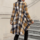 Manteau peplum à carreaux pour femme, coupe asymétrique haut-bas