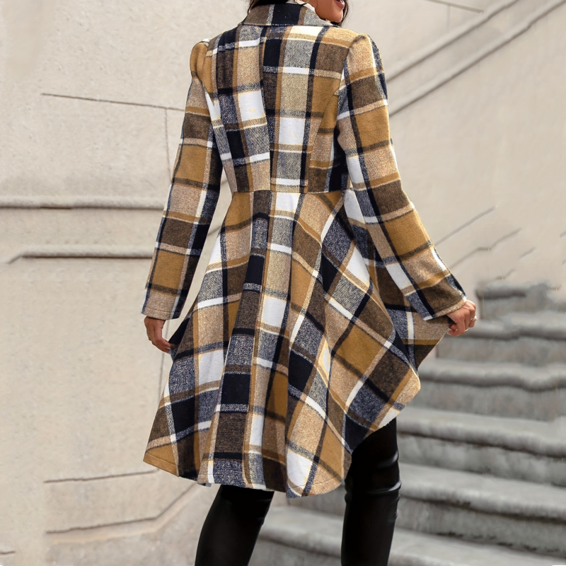 Manteau peplum à carreaux pour femme, coupe asymétrique haut-bas