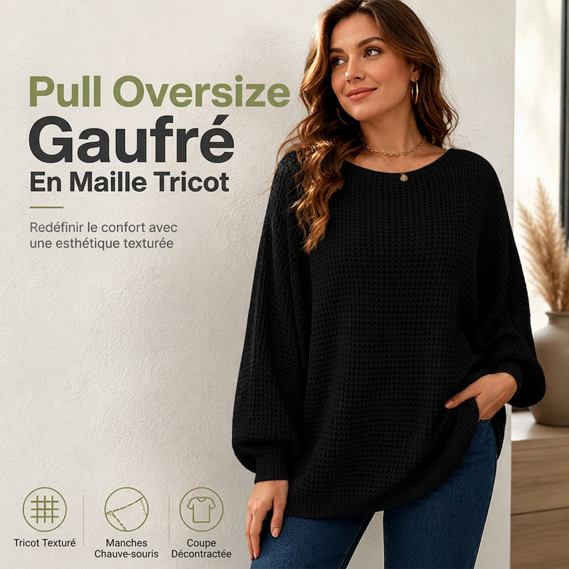 Pull en maille à manches chauve-souris ample pour femme