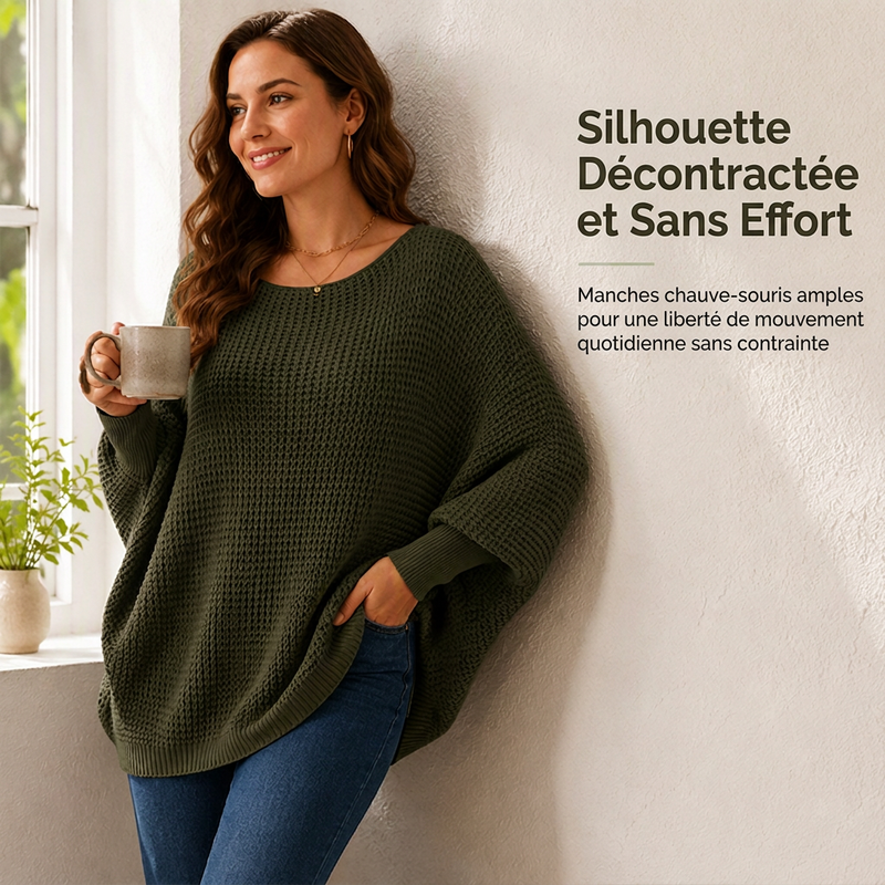Pull en maille à manches chauve-souris ample pour femme