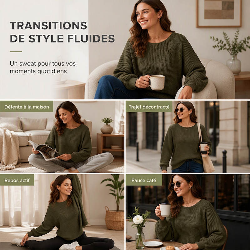 Pull en maille à manches chauve-souris ample pour femme