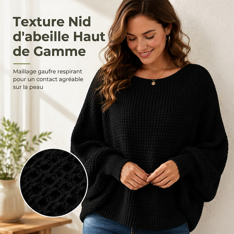 Pull en maille à manches chauve-souris ample pour femme