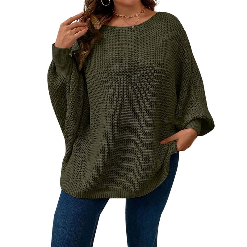 Pull en maille à manches chauve-souris ample pour femme