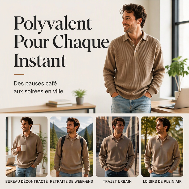 Haut rétro à manches longues en velours côtelé pour homme