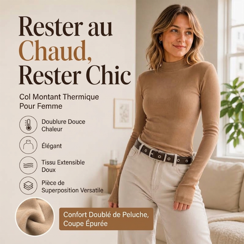 Haut ajusté à col montant doublé chaud pour femme