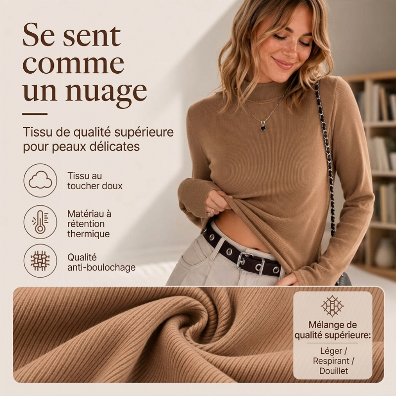 Haut ajusté à col montant doublé chaud pour femme