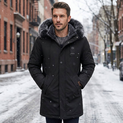 📢📢60%  OFF !! ⏰Men's Windproof Hooded Thermal Mid-Length Parka Jacket