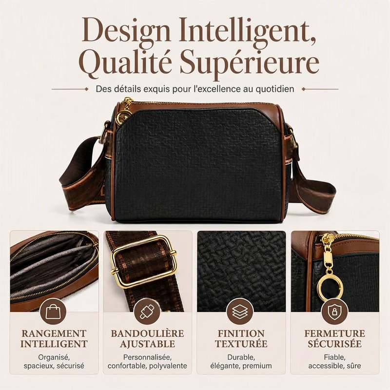 Sac bandoulière élégant à 3 couches avec motif losange