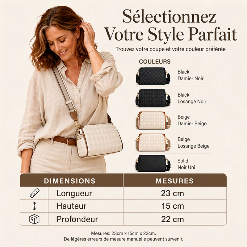 Sac bandoulière élégant à 3 couches avec motif losange