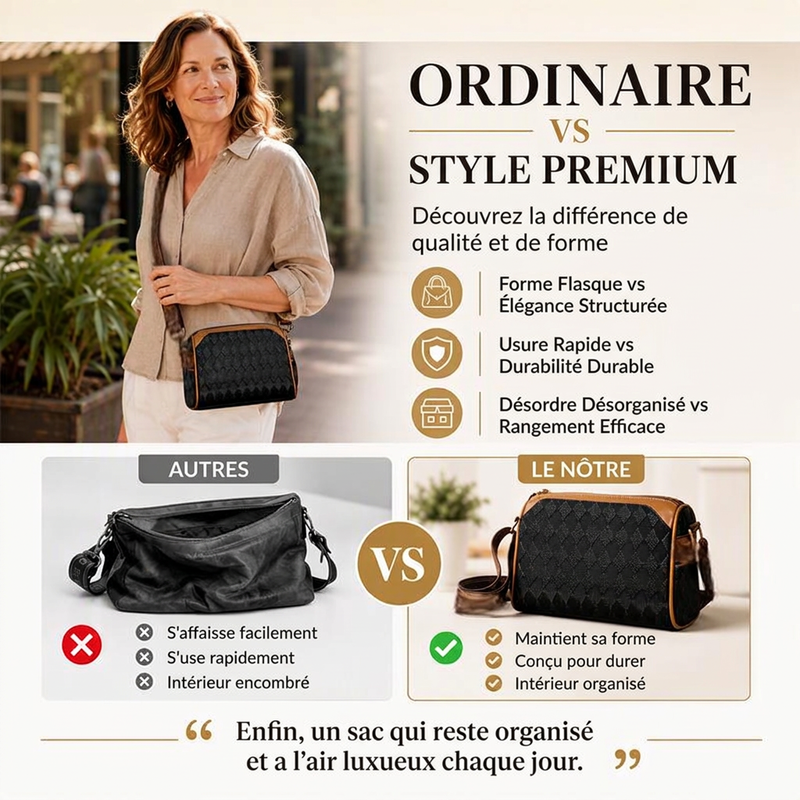 Sac bandoulière élégant à 3 couches avec motif losange