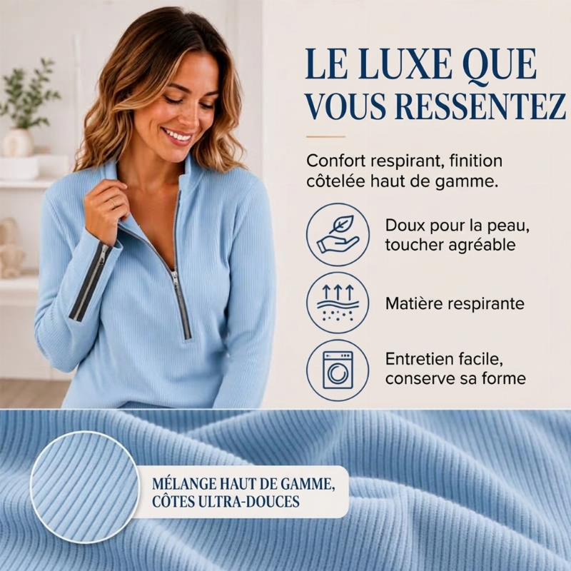 Haut en maille côtelée pour femme avec fermeture éclair asymétrique
