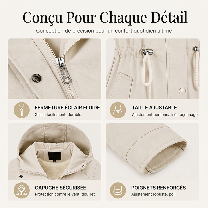 Veste à capuche mi-longue décontractée et chaude pour femme