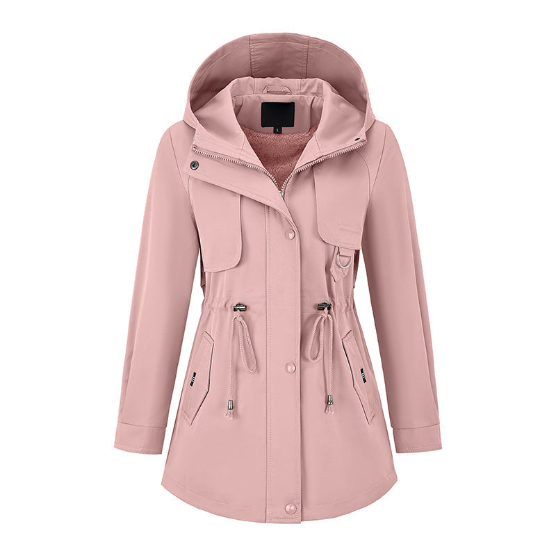 Veste à capuche mi-longue décontractée et chaude pour femme