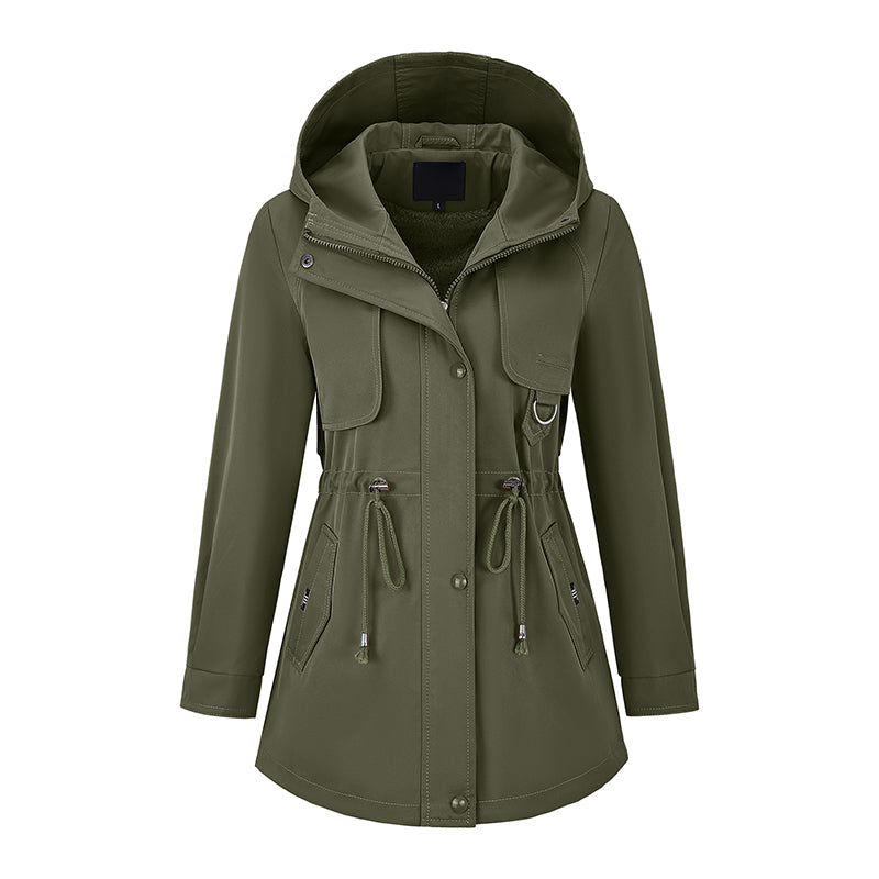 Veste à capuche mi-longue décontractée et chaude pour femme