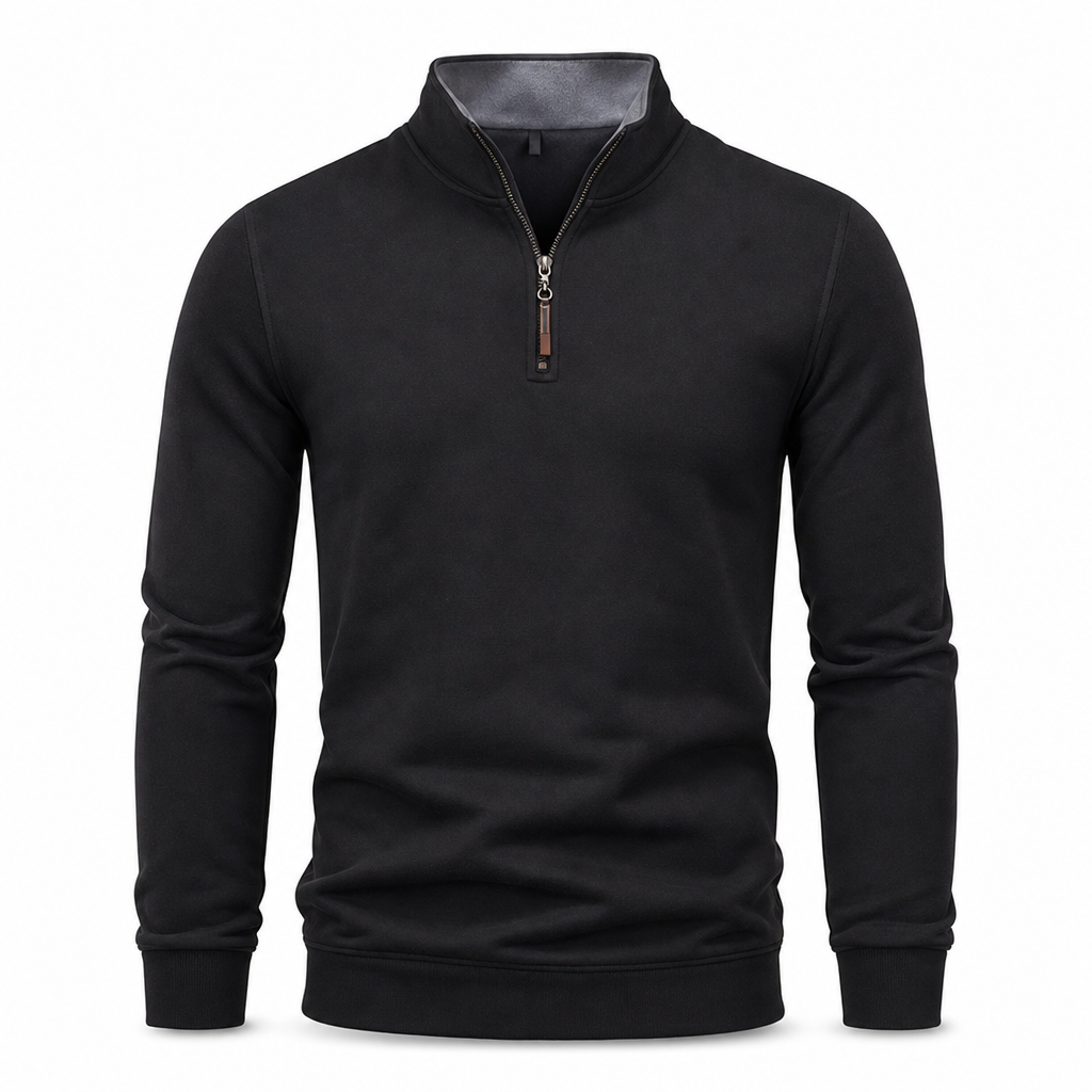 Pull à col montant quart de zip pour homme, sweatshirt à manches longues en mélange de coton