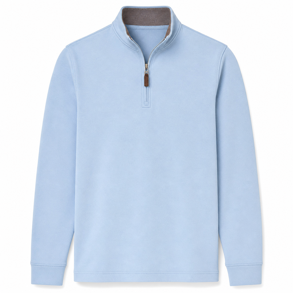 Pull à col montant quart de zip pour homme, sweatshirt à manches longues en mélange de coton