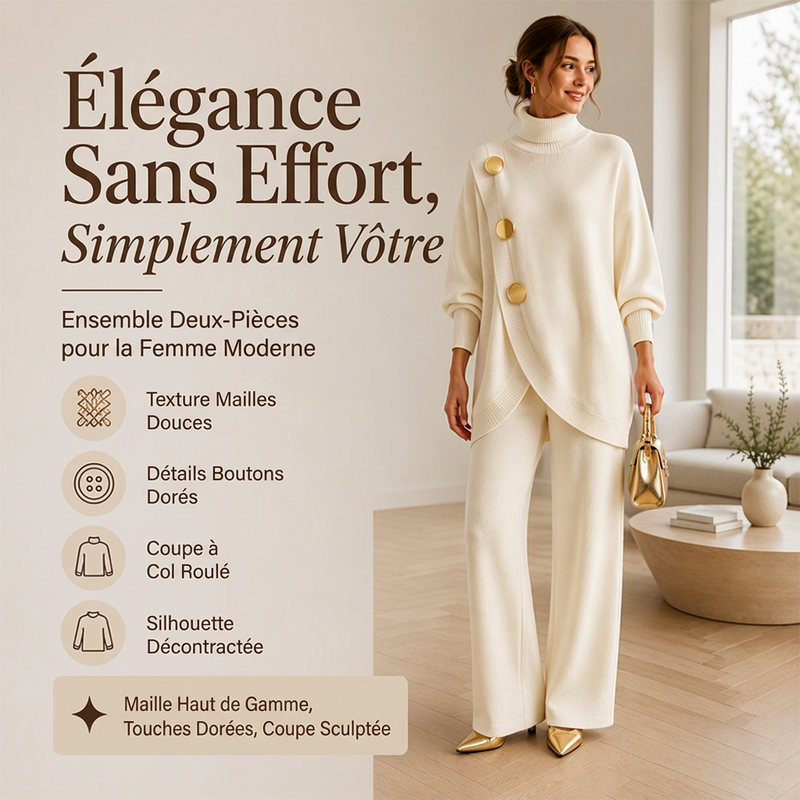 Ensemble élégant pour femme : pull à col roulé et pantalon large