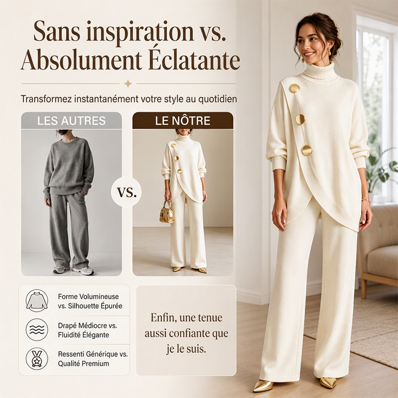Ensemble élégant pour femme : pull à col roulé et pantalon large