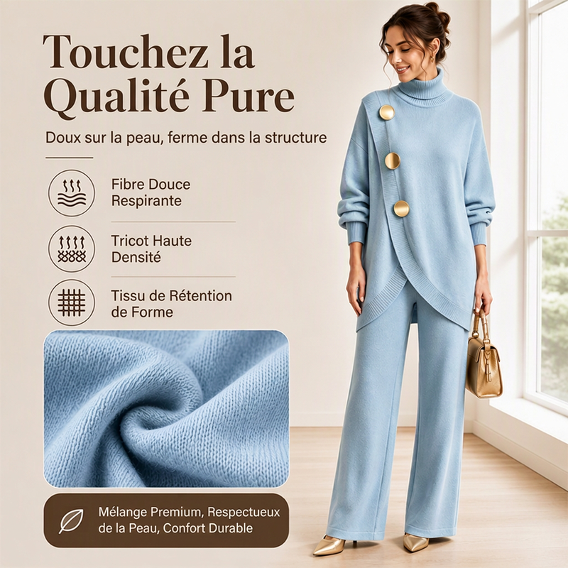 Ensemble élégant pour femme : pull à col roulé et pantalon large