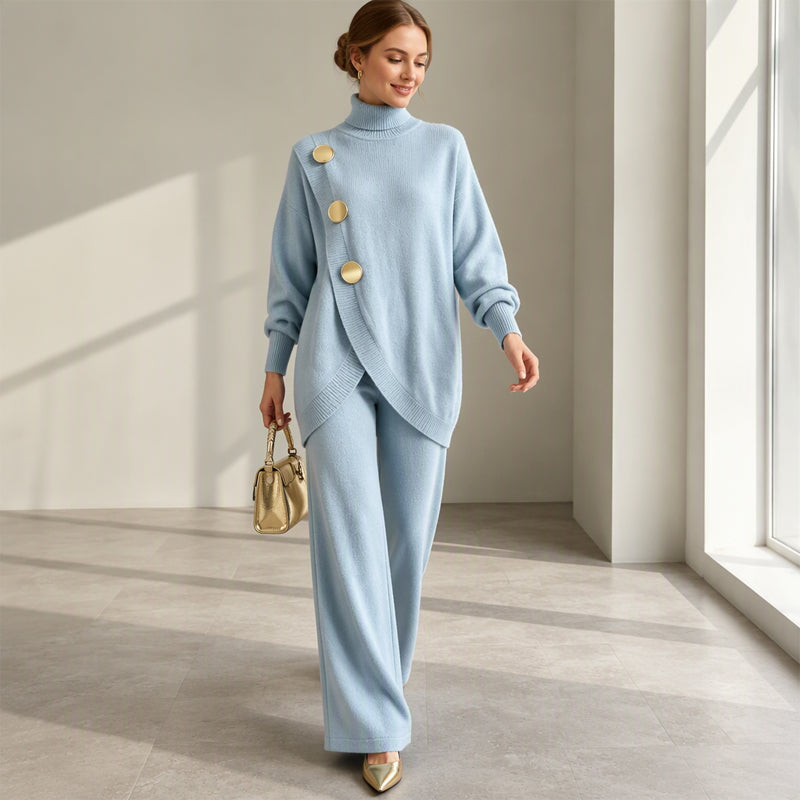 Ensemble élégant pour femme : pull à col roulé et pantalon large