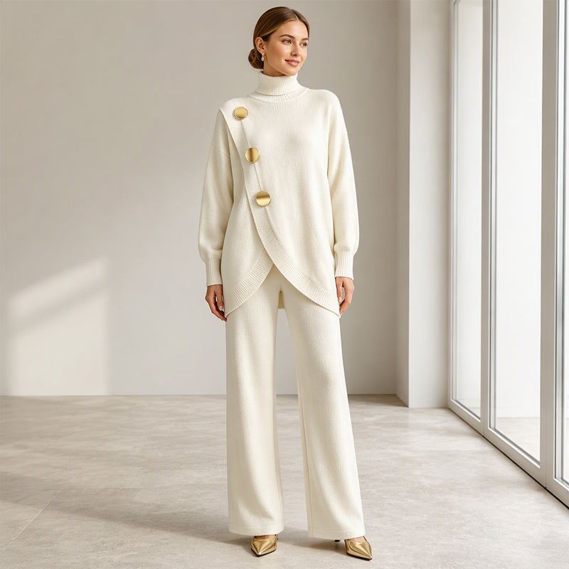Ensemble élégant pour femme : pull à col roulé et pantalon large