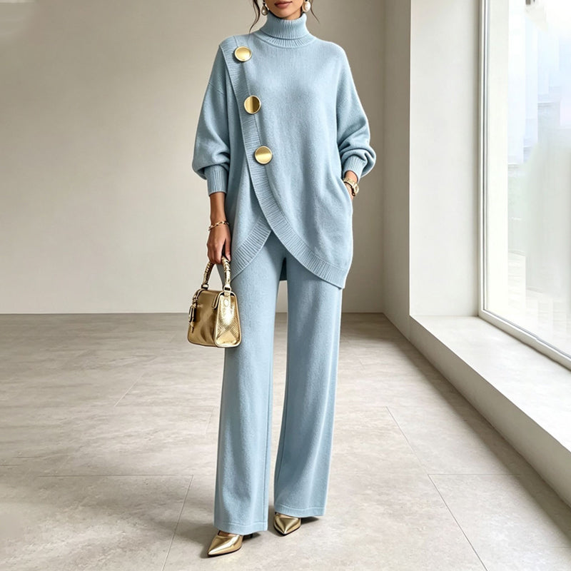 Ensemble élégant pour femme : pull à col roulé et pantalon large
