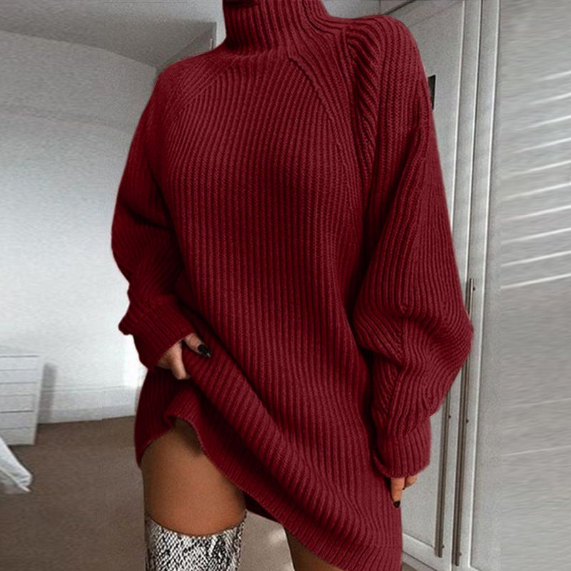 Robe pull en maille col roulé douce pour femme