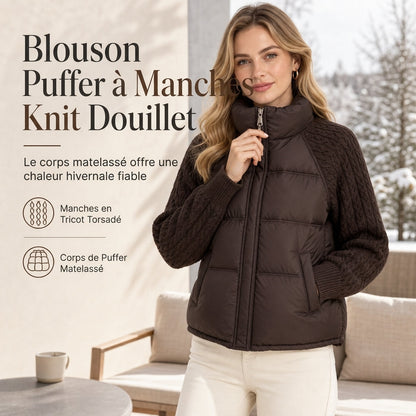 Manteau d'hiver court en coton matelassé chaud et épais pour femme, col montant, tricot torsadé, patchwork, manches longues