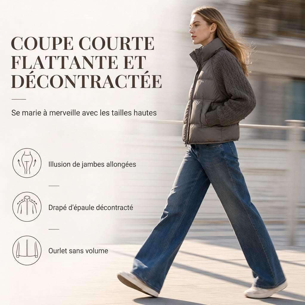 Manteau d'hiver court en coton matelassé chaud et épais pour femme, col montant, tricot torsadé, patchwork, manches longues