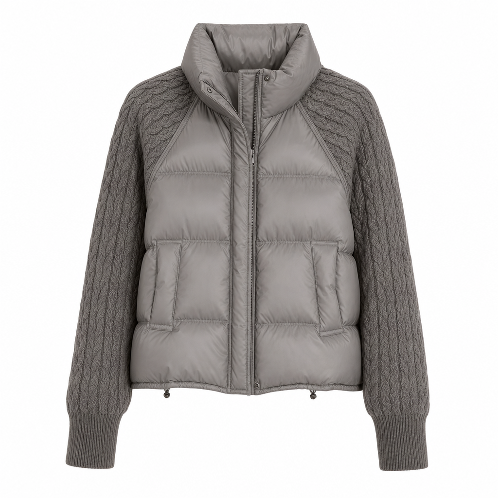 Manteau d'hiver court en coton matelassé chaud et épais pour femme, col montant, tricot torsadé, patchwork, manches longues