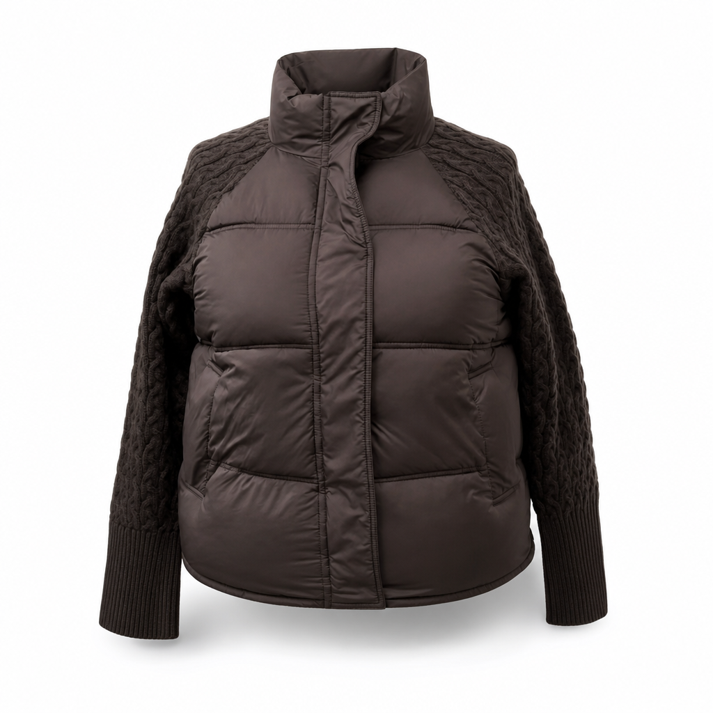 Manteau d'hiver court en coton matelassé chaud et épais pour femme, col montant, tricot torsadé, patchwork, manches longues